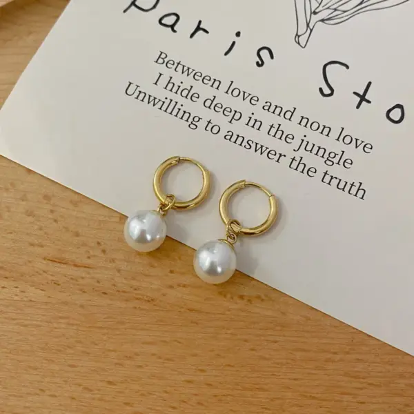 Wholesale 1 Pair Elegant Basic Geometric Plating Imitation Pearl Titanium Steel Drop Earrings