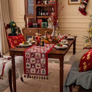 Wholesale Christmas floral woven table runner with pendant