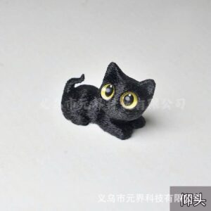 Black cat - lying on its side, looking up