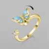 Korean Copper Micro-inlaid Zircon Color Butterfly Rotating Open Ring