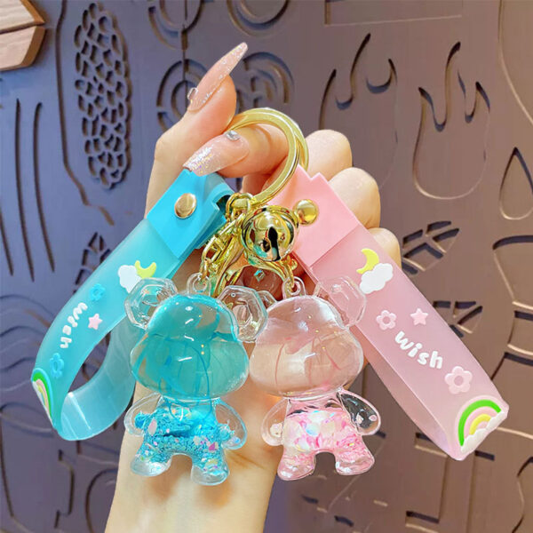 Wholesale Acrylic summer oil cherry blossom bear keychain female exquisite schoolbag pendant car key chain small gift