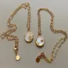 Wholesale Jewelry Ethnic Style Sun And Moon Totem Stainless Steel Natural Fritillary Inlay Pendant Necklace