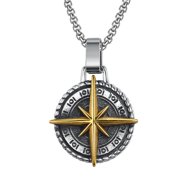 Wholesale New Retro Compass Compass Stainless Steel Chain Necklace Personalized Hip-Hop Punk Style Long Sweater Necklace