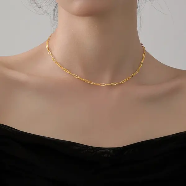 Wholesale Jewelry Simple Style Solid Color Titanium Steel Plating Paperclip Chain Chain Bracelet Necklace