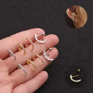 Wholesale 316L Stainless Steel Copper Zircon Ear Cartilage Rings & Studs Geometric Waterproof Non Tarnish Surgical Steel Women'S