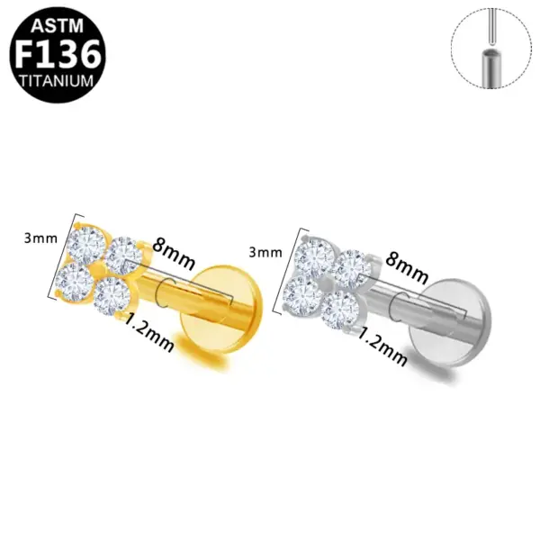 Wholesale 1 Piece Ear Cartilage Rings & Studs Elegant Moon Pure Titanium Polishing Plating Inlay Zircon 18K Gold Plated White Gold Plated Ear Cartilage Rings & Studs