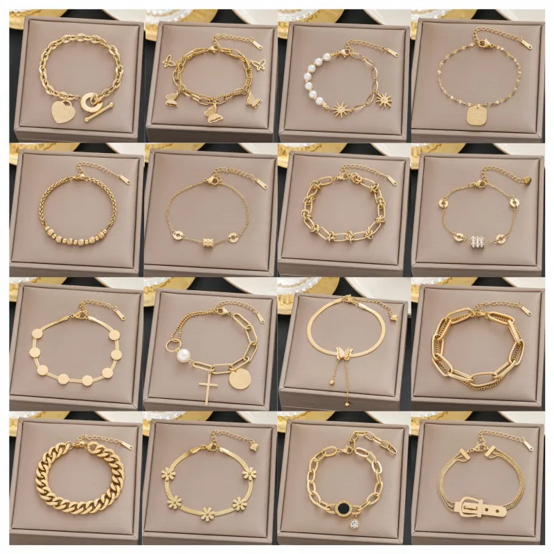 Wholesale Huneds Of Bracelets 18K Gold Non-Fading Titanium Steel Women's Simple All-Matching Graceful Ins Personality Fashion Hand Aessories