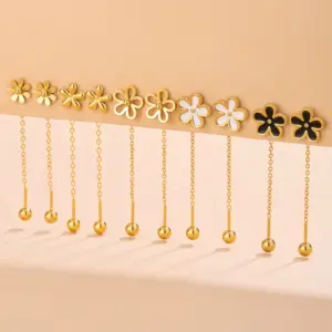 Wholesale 201 Stainless Steel 304 Stainless Steel Plastic Flower Ion Plating (IP) 18K Gold Plated Classic Style Waterproof Non Tarnish Multicolor-Golden Yellow Drop Earrings