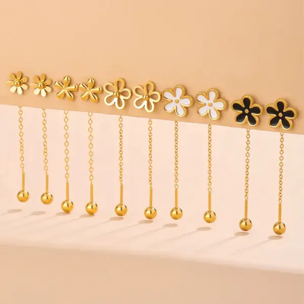 Wholesale 201 Stainless Steel 304 Stainless Steel Plastic Flower Ion Plating (IP) 18K Gold Plated Classic Style Waterproof Non Tarnish Multicolor-Golden Yellow Drop Earrings