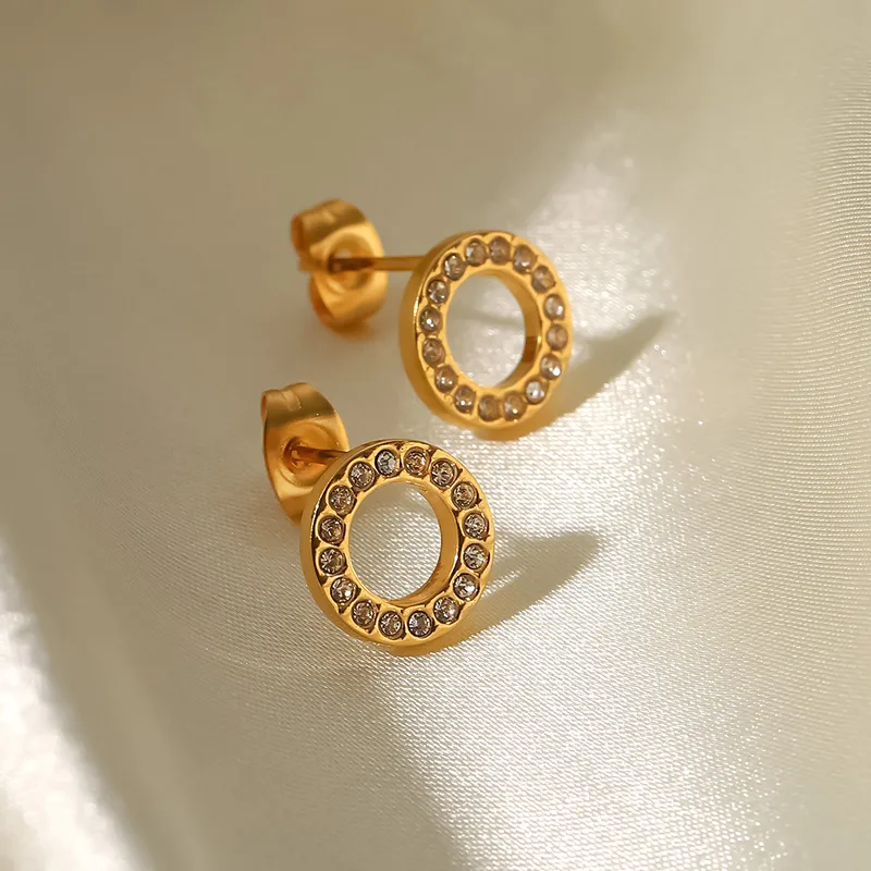 Wholesale PVD Coated Real Gold Plated Round 304 Stainless Steel Simple Style Waterproof Non Tarnish 304 Stainless Steel Earrings