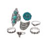Wholesale Jewelry Retro Ethnic Style Turquoise Elephant Geometric Graphic 7-piece Silver Ring Set