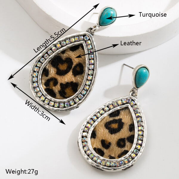 Wholesale Amazon Cross Border Fashion Retro Bohemian Turquoise Leopard Pendant Earrings Ethnic Long Earrings