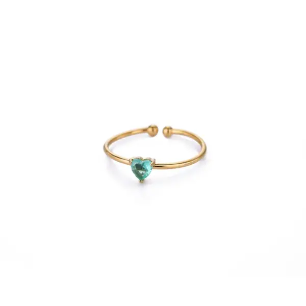 Wholesale Heart Shape Open Ring For Women In 304 Stainless Steel With 18K Real Gold Plated PVD Coating And Zircon Inlay