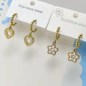 Wholesale 304 Stainless Steel Pentagram Heart Shape Electroplating Golden Plated Elegant Simple Style Classic Style Waterproof Non Tarnish Earrings