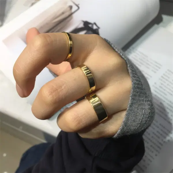 Wholesale PVD Coated Real Gold Plated Solid Color Titanium Steel Simple Style Waterproof Non Tarnish Open Ring