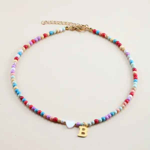 Vacation Letter Heart Shape Stainless Steel Mixed Materials Beaded Handmade Necklace