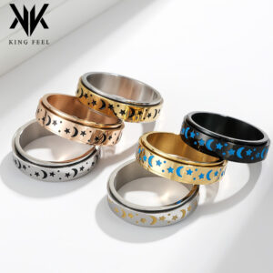 Wholesale Amazon Star Moon Titanium Steel Rotatable Luminous Ring Decompression Relieve Anxiety Stainless Steel Ring for Men and Women