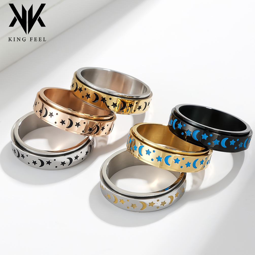 Wholesale Amazon Star Moon Titanium Steel Rotatable Luminous Ring Decompression Reli Anxiety Stainless Steel Ring for Men and Women