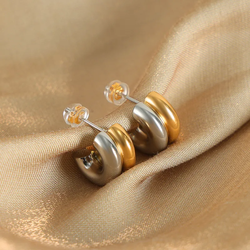 Wholesale 304 Stainless Steel C Shape PVD Coated 18K Gold Plated Real Gold Plated Casual Elegant Simple Style Waterproof Non Tarnish Layered Patchwork