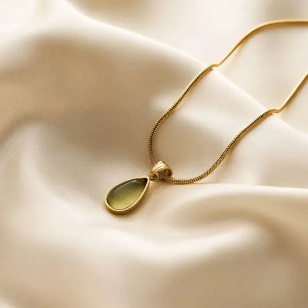 Wholesale Titanium Steel Water Drop Natural Stone Pendant 18K Gold Stainless Steel Blue Ocean Necklace Clavicle Chain Snake Bone Chain Necklace