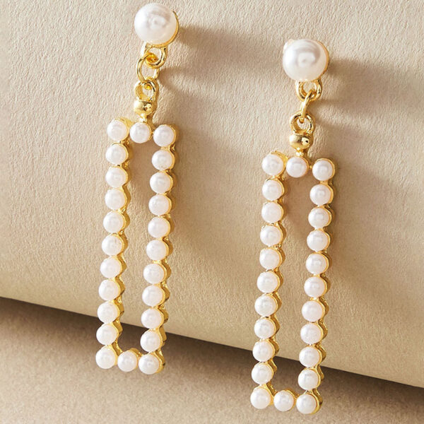 Wholesale European and American Cross-border Jewelry Fashion Light Luxury Imitation Pearl Inlaid Earrings Metal Geometric Cross Earrings Earrings for Women