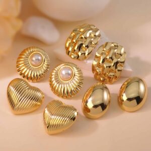 Wholesale Cross-Border Xiyin Hot Selling Electroplated Stainless Steel Earrings Love Thread Glossy Plaid Non-Fading High-End Earrings for Women
