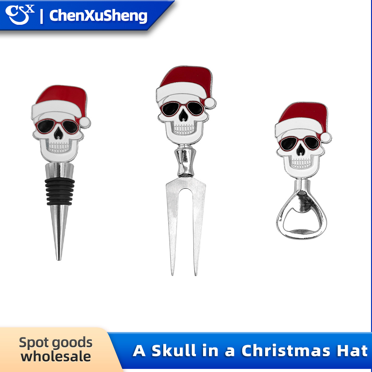 Wholesale Christmas wine stopper, Christmas skull corkscrew, ft fork wine bottle stopper