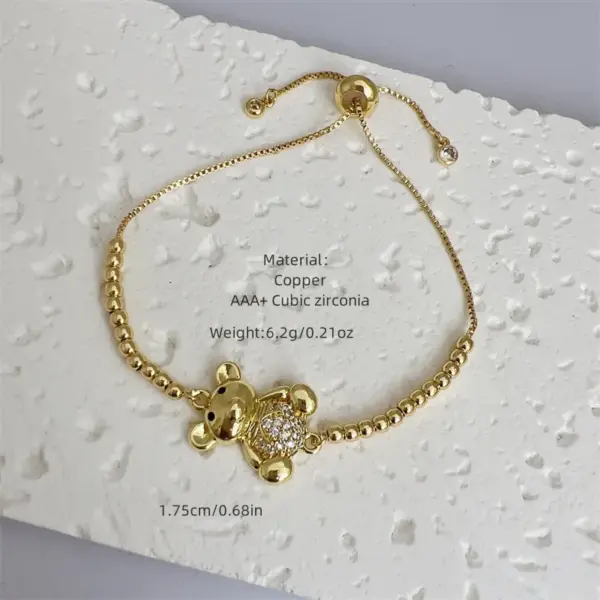 Wholesale Jewelry Simple Style Classic Style Animal Bear Copper Zircon 18K Gold Plated Inlay Bracelets