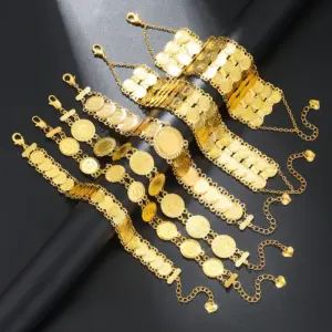 Wholesale Retro Roman Style Coin Copper Plating 18k Gold Plated Bracelets