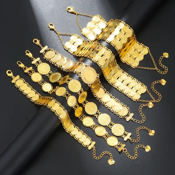 Wholesale Retro Roman Style Coin Copper Plating 18k Gold Plated Bracelets