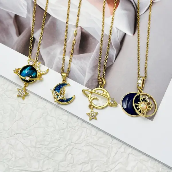 Ion Plating (IP) 18K Gold Plated Star Moon 304 Stainless Steel Copper Marine Style Classic Waterproof Non Tarnish Pendant Necklace