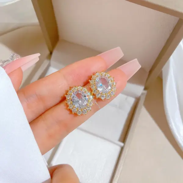 Wholesale Elegant Lady Simple Style Geometric Artificial Gemstones Titanium Steel Copper Inlay Artificial Gemstones Gold Plated Rings Earrings Necklace