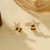 Wholesale Cute rhinestone bee oil-colored stud earrings