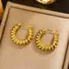 Wholesale Ion Plating (IP) 18K Gold Plated U Shape Double Ring Circle 304 Stainless Steel Vintage Style Waterproof Non Tarnish Earrings