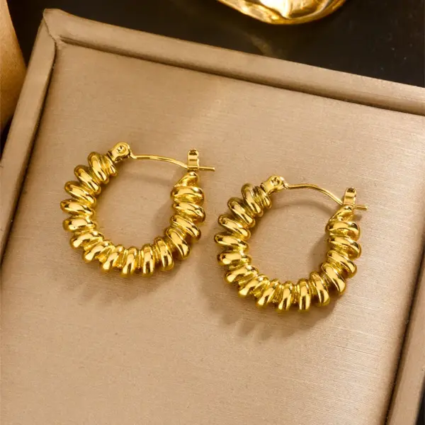 Wholesale Ion Plating (IP) 18K Gold Plated U Shape Double Ring Circle 304 Stainless Steel Vintage Style Waterproof Non Tarnish Earrings
