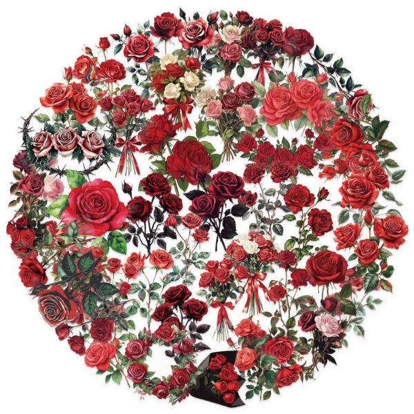 Wholesale 50 sheets transparent retro red rose sticker bag waterproof transparent PET hand account material decorative guitar notebook