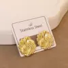 304 Stainless Steel Triangle Pentagram Flower Electroplating Stone-Free Golden Plated Elegant Simple Style Waterproof Non Tarnish Ear Studs