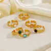 304 Stainless Steel 18K Gold Plated IG Style Plating Inlay Geometric Natural Stone Turquoise Opal Open Ring