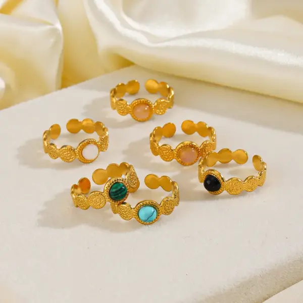 304 Stainless Steel 18K Gold Plated IG Style Plating Inlay Geometric Natural Stone Turquoise Opal Open Ring