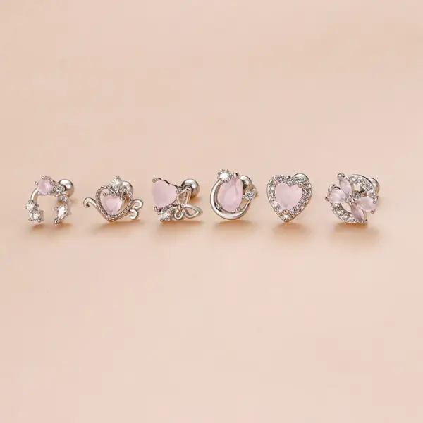 oly-b193dc2d0d488a576c018862203759b8 Wholesale 1 Piece 316L Stainless Steel Copper Zircon Ear Cartilage Rings & Studs Heart Shape Bow Knot Waterproof Non Tarnish Surgical Steel