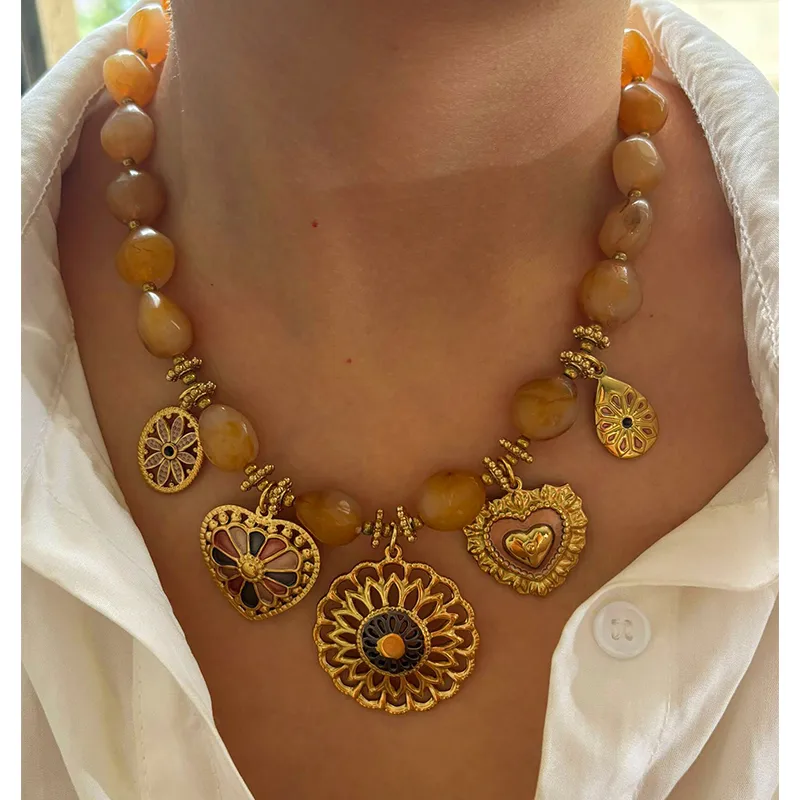 Wholesale Stainless Steel Round Heart Shape PVD Coated Acrylic Enamel Real Gold Plated Vintage Style Luxurious Simple Style Hypoallergenic Handmade Ch