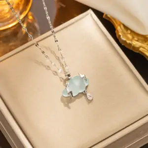 Wholesale PVD Coated Real Gold Plated Clouds Water Droplets Lightning Stainless Steel Casual Sweet Waterproof Non Tarnish Pendant Necklace