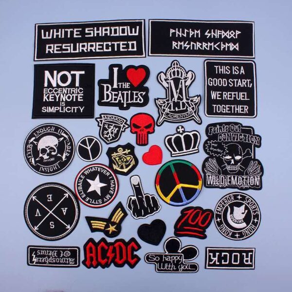 Wholesale Washable and Iron-Free Black Self-Adhesive Embroidered Badge Cloth Patch down Jacket Patch to Modify Holes (1)