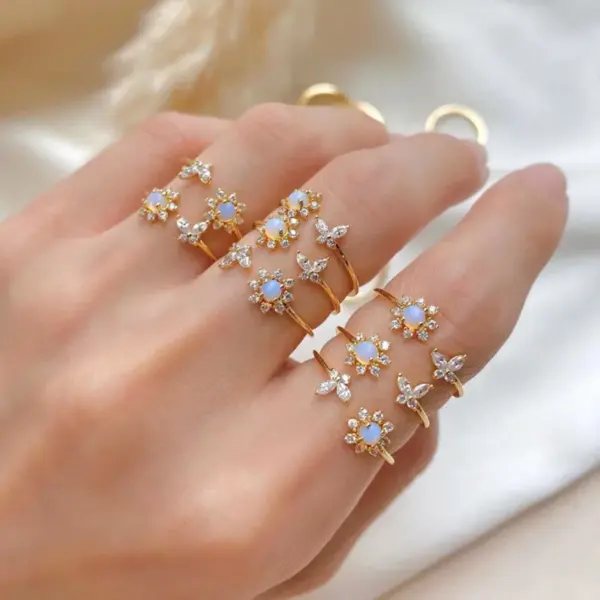 Wholesale Copper Plating Flower Artificial Gemstones Copper Rings