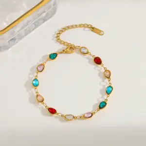 Elegant Cute Artistic Pentagram Water oplets Heart Shape 304 Stainless Steel 18K Gold Plated Zircon Cable Chain Bracelets In Bulk