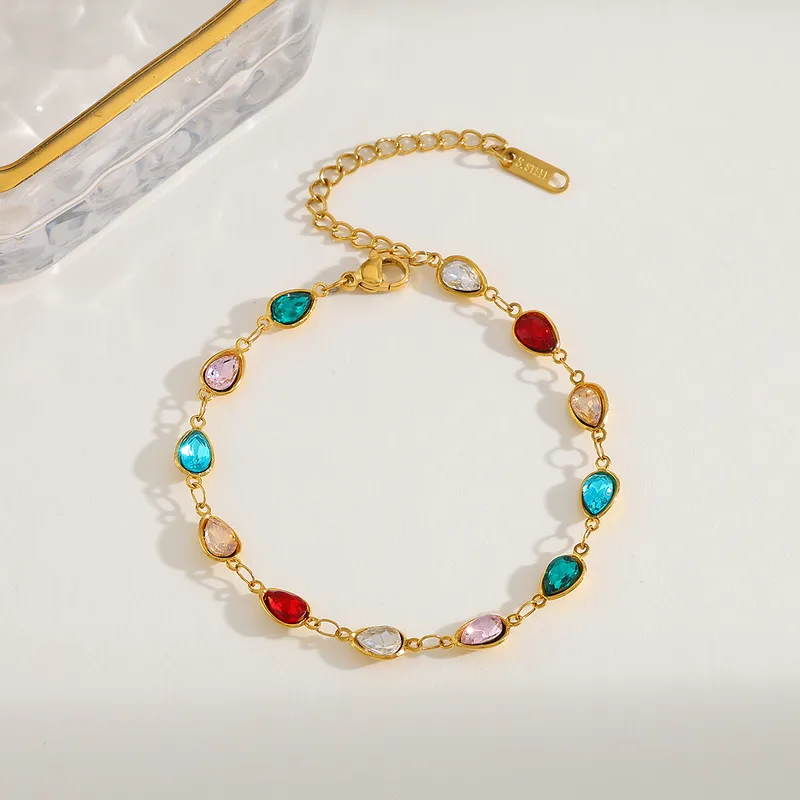 Wholesale Elegant Cute Artistic Pentagram Water oplets Heart Shape 304 Stainless Steel 18K Gold Plated Zircon Cable Chain Bracelets In Bulk