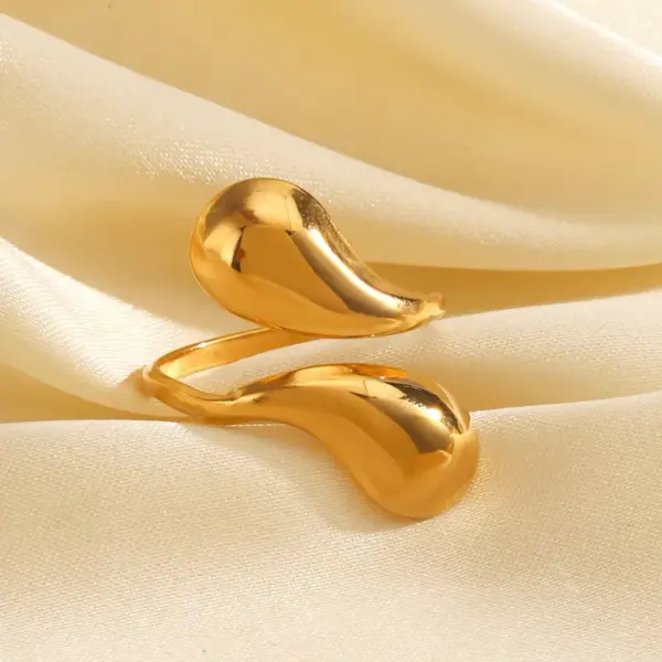 Wholesale Ion Plating (IP) 18K Gold Plated Water Droplets 304 Stainless Steel IG Style Waterproof Non Tarnish Open Rings