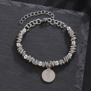 Silver / 17+5cm / Silver Bead Circle Saint Benedict Bracelet