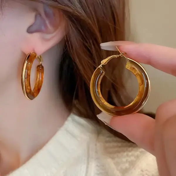 Wholesale 1 Pair Retro Exaggerated Circle Round Plating 304 Stainless Steel Arylic Resin 18K Gold Plated Hoop Earrings