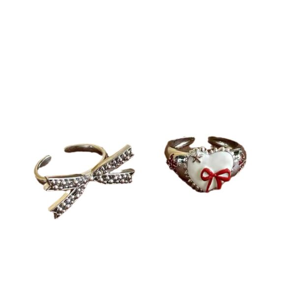 Wholesale Retro Thousand Gold Red French Cute Girly Bow Love Opening Design Adjustable Ring for Women